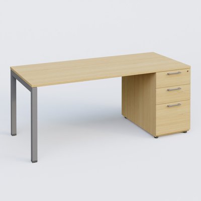 [Pas de famille] - [Pas de sous famille] - K3 Plateau droit 160x80 avec caisson porteur mélamine. Plateau ,caisson Chêne clair et pietement Aluminium