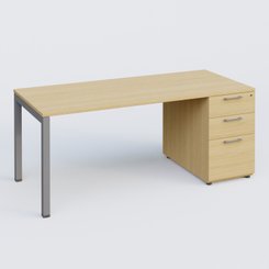 [Pas de famille] - [Pas de sous famille] - K3 Plateau droit 160x80 avec caisson porteur mélamine. Plateau ,caisson Chêne clair et pietement Aluminium