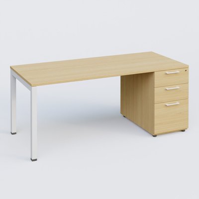 [Pas de famille] - [Pas de sous famille] - K3 Plateau droit 160x80 avec caisson porteur mélamine. Plateau ,caisson Chêne clair et pietement Blanc