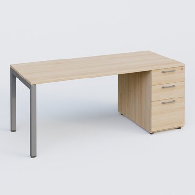 [Pas de famille] - [Pas de sous famille] - K3 Plateau droit 160x80 avec caisson porteur mélamine. Plateau ,caisson Hêtre et pietement Aluminium