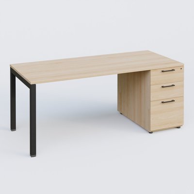[Pas de famille] - [Pas de sous famille] - K3 Plateau droit 160x80 avec caisson porteur mélamine. Plateau ,caisson Hêtre et pietement Noir Mat