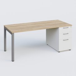 [Pas de famille] - [Pas de sous famille] - K3 Plateau droit 160x80 avec caisson porteur mélamine. Plateau ,caisson Chêne naturel et pietement Aluminium