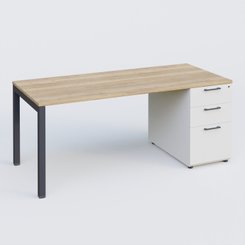 [Pas de famille] - [Pas de sous famille] - K3 Plateau droit 160x80 avec caisson porteur mélamine. Plateau ,caisson Chêne naturel et pietement Anthracite