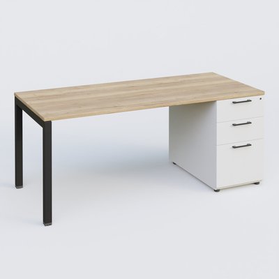 [Pas de famille] - [Pas de sous famille] - K3 Plateau droit 160x80 avec caisson porteur mélamine. Plateau ,caisson Chêne naturel et pietement Noir Mat