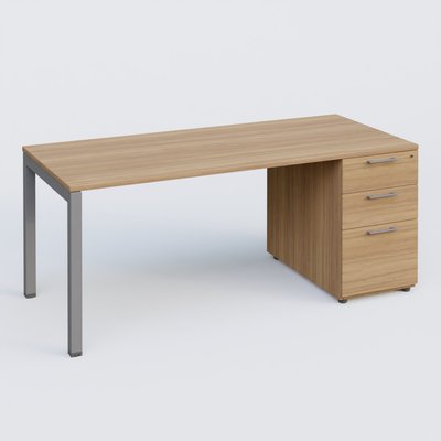 [Pas de famille] - [Pas de sous famille] - K3 Plateau droit 180x80 avec caisson porteur mélamine. Plateau ,caisson Noyer et pietement Aluminium