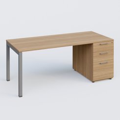 [Pas de famille] - [Pas de sous famille] - K3 Plateau droit 180x80 avec caisson porteur mélamine. Plateau ,caisson Noyer et pietement Aluminium