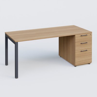 [Pas de famille] - [Pas de sous famille] - K3 Plateau droit 160x80 avec caisson porteur mélamine. Plateau ,caisson Noyer et pietement Anthracite