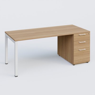 [Pas de famille] - [Pas de sous famille] - K3 Plateau droit 160x80 avec caisson porteur mélamine. Plateau ,caisson Noyer et pietement Blanc