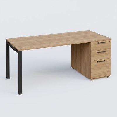 [Pas de famille] - [Pas de sous famille] - K3 Plateau droit 180x80 avec caisson porteur mélamine. Plateau ,caisson Noyer et pietement Noir Mat