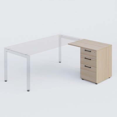 [Pas de famille] - [Pas de sous famille] - K3 retour direct 80x60cm sur caisson mélamine HB P.60cm 3 tiroirs. Plateau ,caisson Acacia pour pietement Noir Mat