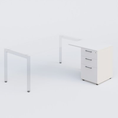 Gamme K3 - Extensions - Plans droits - Retour direct 60x80cm sur caisson porteur bois 3 tiroirs blanc/aluminium - sur délai