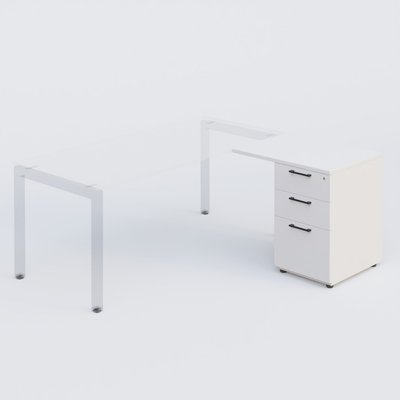 [Pas de famille] - [Pas de sous famille] - K3 retour direct 80x60cm sur caisson mélamine HB P.60cm 3 tiroirs. Plateau ,caisson Blanc pour pietement Noir Mat
