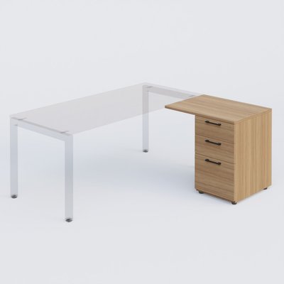 [Pas de famille] - [Pas de sous famille] - K3 retour direct 80x60cm sur caisson mélamine HB P.60cm 3 tiroirs. Plateau ,caisson Noyer pour pietement Noir Mat