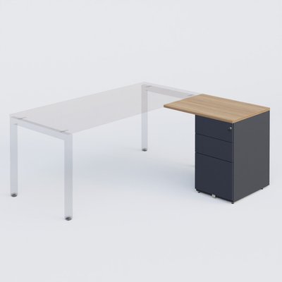 [Pas de famille] - [Pas de sous famille] - K3 retour direct 80x60cm sur caisson métal HB P.60cm 3 tiroirs. Plateau Noyer et caisson Anthracite