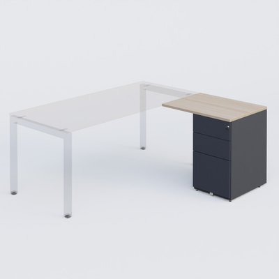 Gamme K3 - Extensions - Plans droits - Retour direct 80x60cm sur caisson métal HB P.60cm 3 tiroirs, plateau acacia, structure anthracite