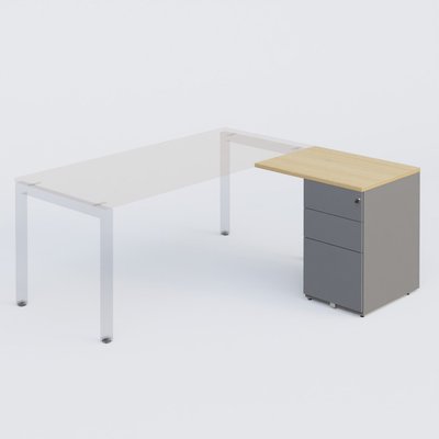 [Pas de famille] - [Pas de sous famille] - K3 retour direct 80x60cm sur caisson métal HB P.60cm 3 tiroirs. Plateau Chêne clair et caisson Aluminium