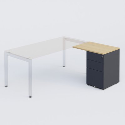 [Pas de famille] - [Pas de sous famille] - K3 retour direct 80x60cm sur caisson métal HB P.60cm 3 tiroirs. Plateau Chêne clair et caisson Anthracite