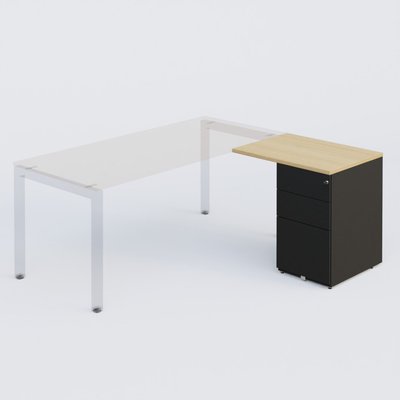 [Pas de famille] - [Pas de sous famille] - K3 retour direct 80x60cm sur caisson métal HB P.60cm 3 tiroirs. Plateau Chêne clair et caisson Noir Mat