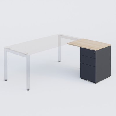 Gamme K3 - Extensions - Plans droits - Retour direct 60x80cm sur caisson porteur métal 3 tiroirs hêtre/anthracite