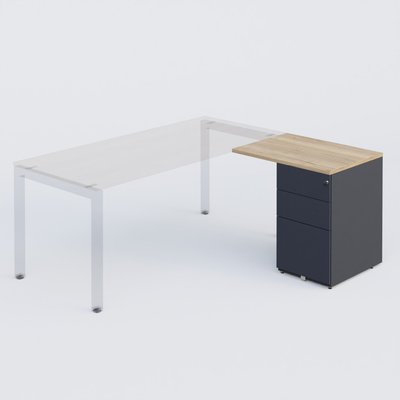 [Pas de famille] - [Pas de sous famille] - K3 retour direct 80x60cm sur caisson métal HB P.60cm 3 tiroirs. Plateau Chêne naturel et caisson Anthracite