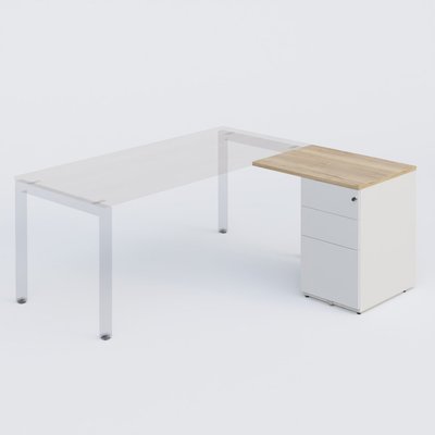 [Pas de famille] - [Pas de sous famille] - K3 retour direct 80x60cm sur caisson métal HB P.60cm 3 tiroirs. Plateau Chêne naturel et caisson Blanc