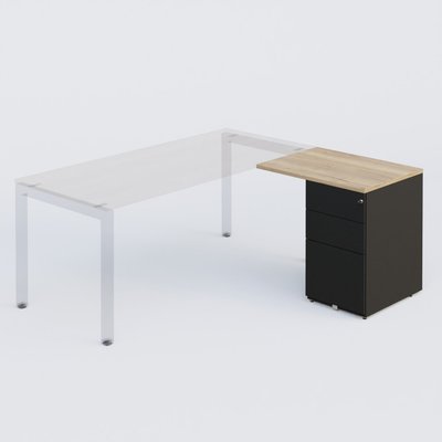 [Pas de famille] - [Pas de sous famille] - K3 retour direct 80x60cm sur caisson métal HB P.60cm 3 tiroirs. Plateau Chêne naturel et caisson Noir Mat