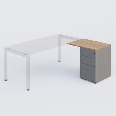 [Pas de famille] - [Pas de sous famille] - K3 retour direct 80x60cm sur caisson métal HB P.60cm 3 tiroirs. Plateau Noyer et caisson Aluminium