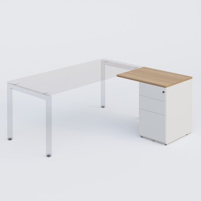 [Pas de famille] - [Pas de sous famille] - K3 retour direct 80x60cm sur caisson métal HB P.60cm 3 tiroirs. Plateau Noyer et caisson Blanc