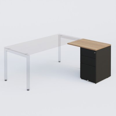 [Pas de famille] - [Pas de sous famille] - K3 retour direct 80x60cm sur caisson métal HB P.60cm 3 tiroirs. Plateau Noyer et caisson Noir Mat
