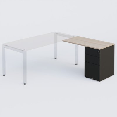 [Pas de famille] - [Pas de sous famille] - K3 retour direct 100x60cm sur caisson métal HB P.60cm 3 tiroirs. Plateau Acacia et caisson Noir Mat