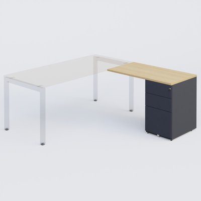 [Pas de famille] - [Pas de sous famille] - K3 retour direct 100x60cm sur caisson métal HB P.60cm 3 tiroirs. Plateau Chêne clair et caisson Anthracite