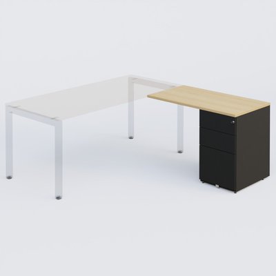 [Pas de famille] - [Pas de sous famille] - K3 retour direct 100x60cm sur caisson métal HB P.60cm 3 tiroirs. Plateau Chêne clair et caisson Noir Mat