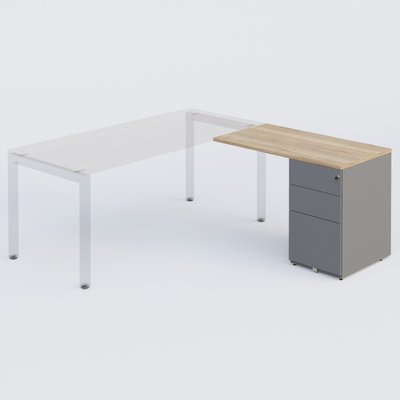 [Pas de famille] - [Pas de sous famille] - K3 retour direct 100x60cm sur caisson métal HB P.60cm 3 tiroirs. Plateau Chêne naturel et caisson Aluminium