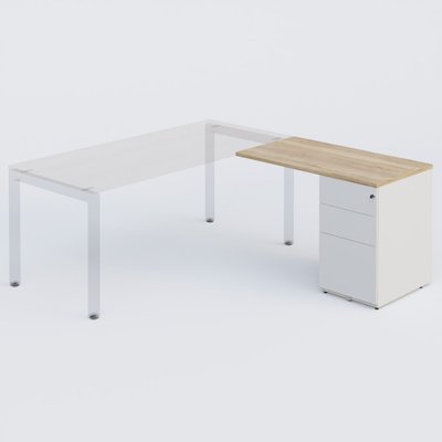 [Pas de famille] - [Pas de sous famille] - K3 retour direct 100x60cm sur caisson métal HB P.60cm 3 tiroirs. Plateau Chêne naturel et caisson Blanc