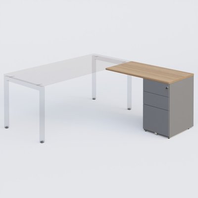 [Pas de famille] - [Pas de sous famille] - K3 retour direct 100x60cm sur caisson métal HB P.60cm 3 tiroirs. Plateau Noyer et caisson Aluminium