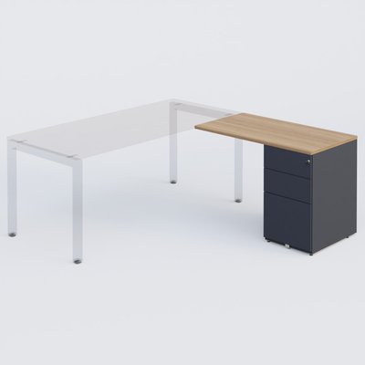 [Pas de famille] - [Pas de sous famille] - K3 retour direct 100x60cm sur caisson métal HB P.60cm 3 tiroirs. Plateau Noyer et caisson Anthracite