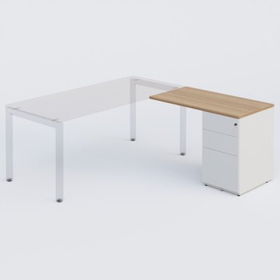 [Pas de famille] - [Pas de sous famille] - K3 retour direct 100x60cm sur caisson métal HB P.60cm 3 tiroirs. Plateau Noyer et caisson Blanc