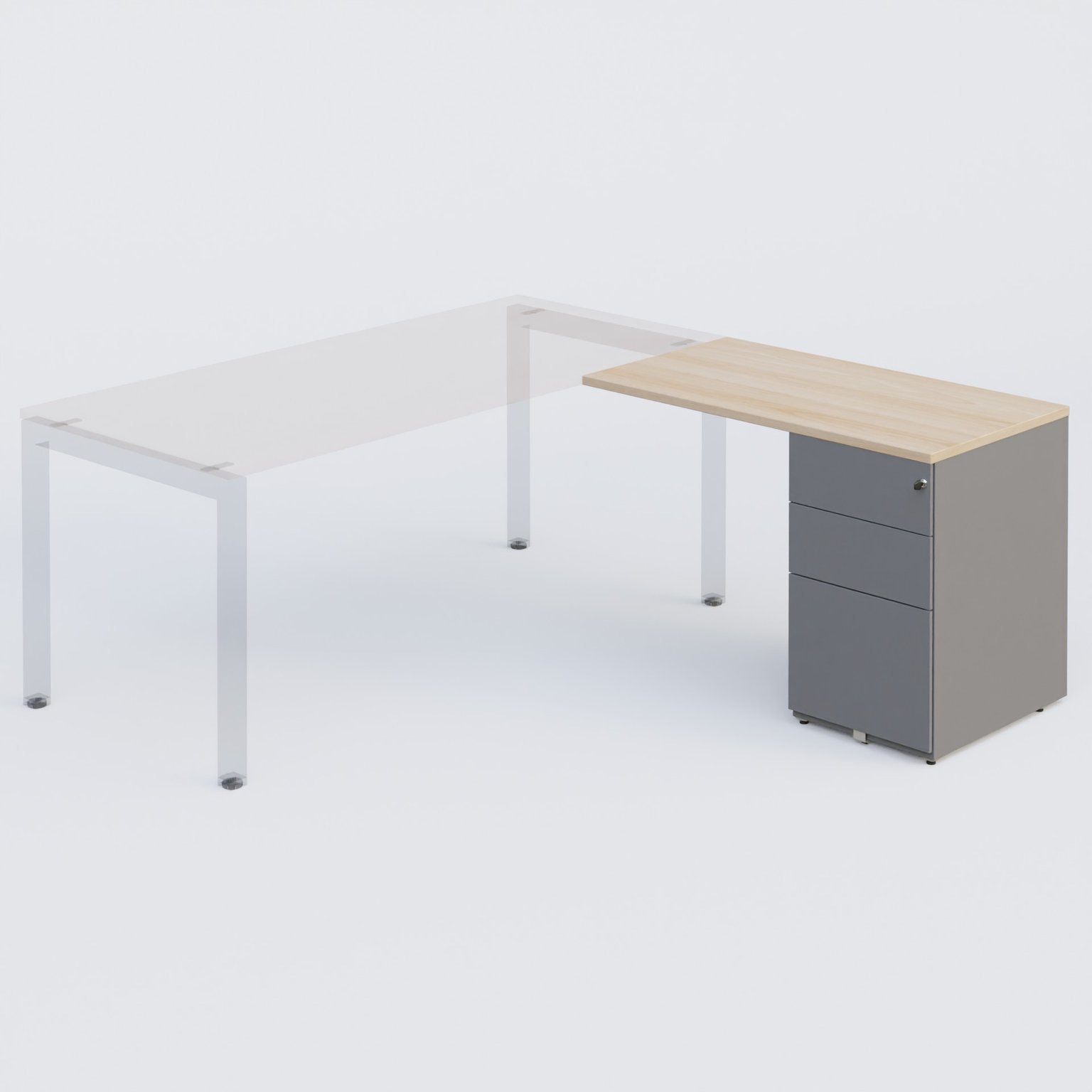 Retour direct 120x60cm sur caisson porteur métal 3 tiroirs hêtre/aluminium