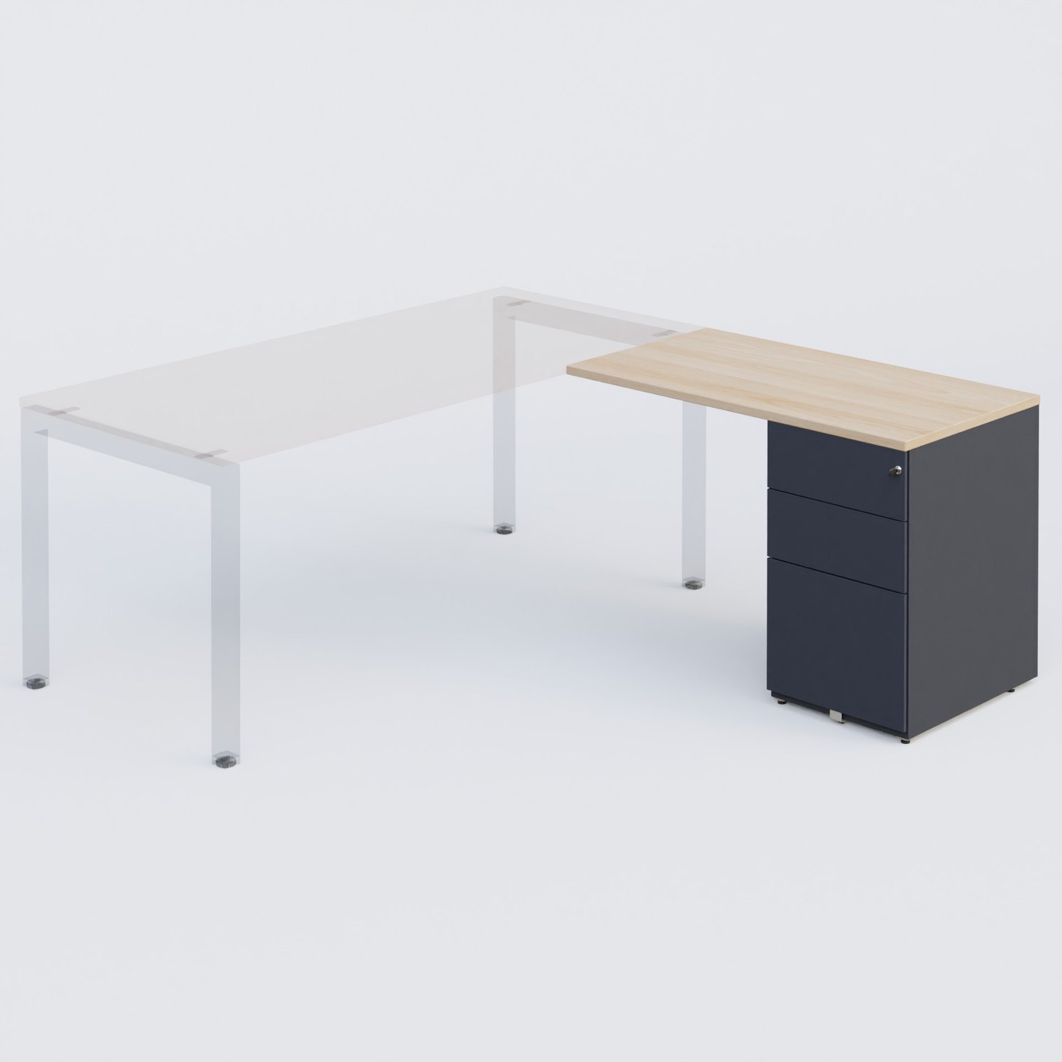 Retour direct 120x60cm sur caisson porteur métal 3 tiroirs hêtre/anthracite