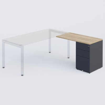 [Pas de famille] - [Pas de sous famille] - K3 retour direct 120x60cm sur caisson métal HB P.60cm 3 tiroirs. Plateau Chêne naturel et caisson Anthracite