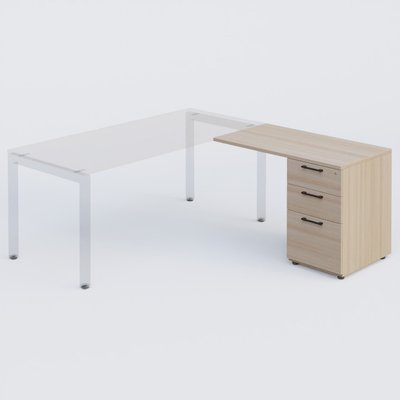 [Pas de famille] - [Pas de sous famille] - K3 retour direct 100x60cm sur caisson métal HB P.60cm 3 tiroirs. Plateau et caisson Acacia pour pietement Noir Mat