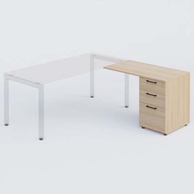 [Pas de famille] - [Pas de sous famille] - K3 retour direct 100x60cm sur caisson métal HB P.60cm 3 tiroirs. Plateau et caisson Hêtre pour pietement Noir Mat