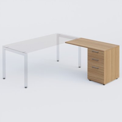 [Pas de famille] - [Pas de sous famille] - K3 retour direct 100x60cm sur caisson métal HB P.60cm 3 tiroirs. Plateau et caisson Noyer pour pietement Aluminium