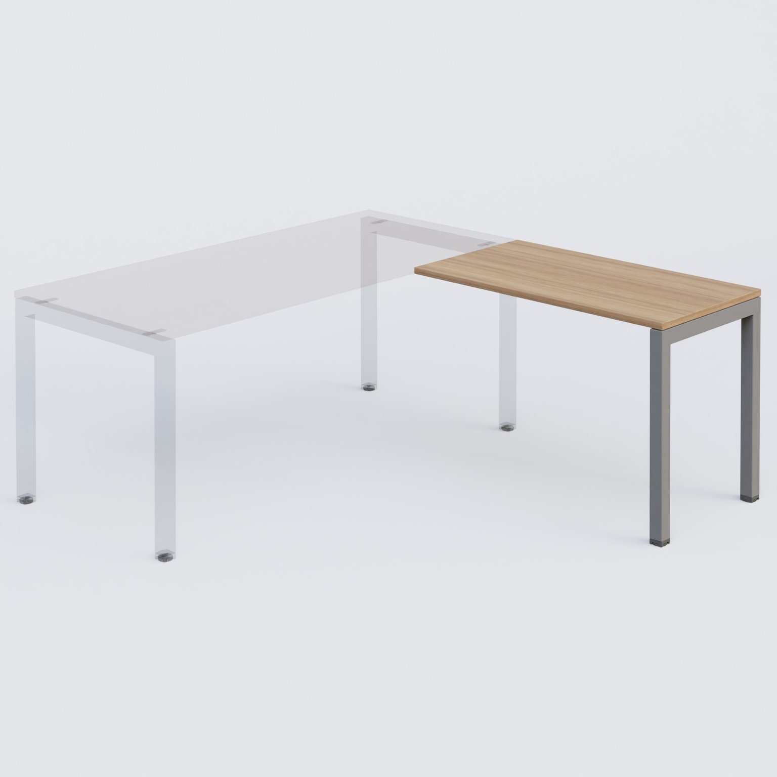 K3 retour direct 120x60cm sur pieds P.60cm. Plateau Noyer et pietement Aluminium