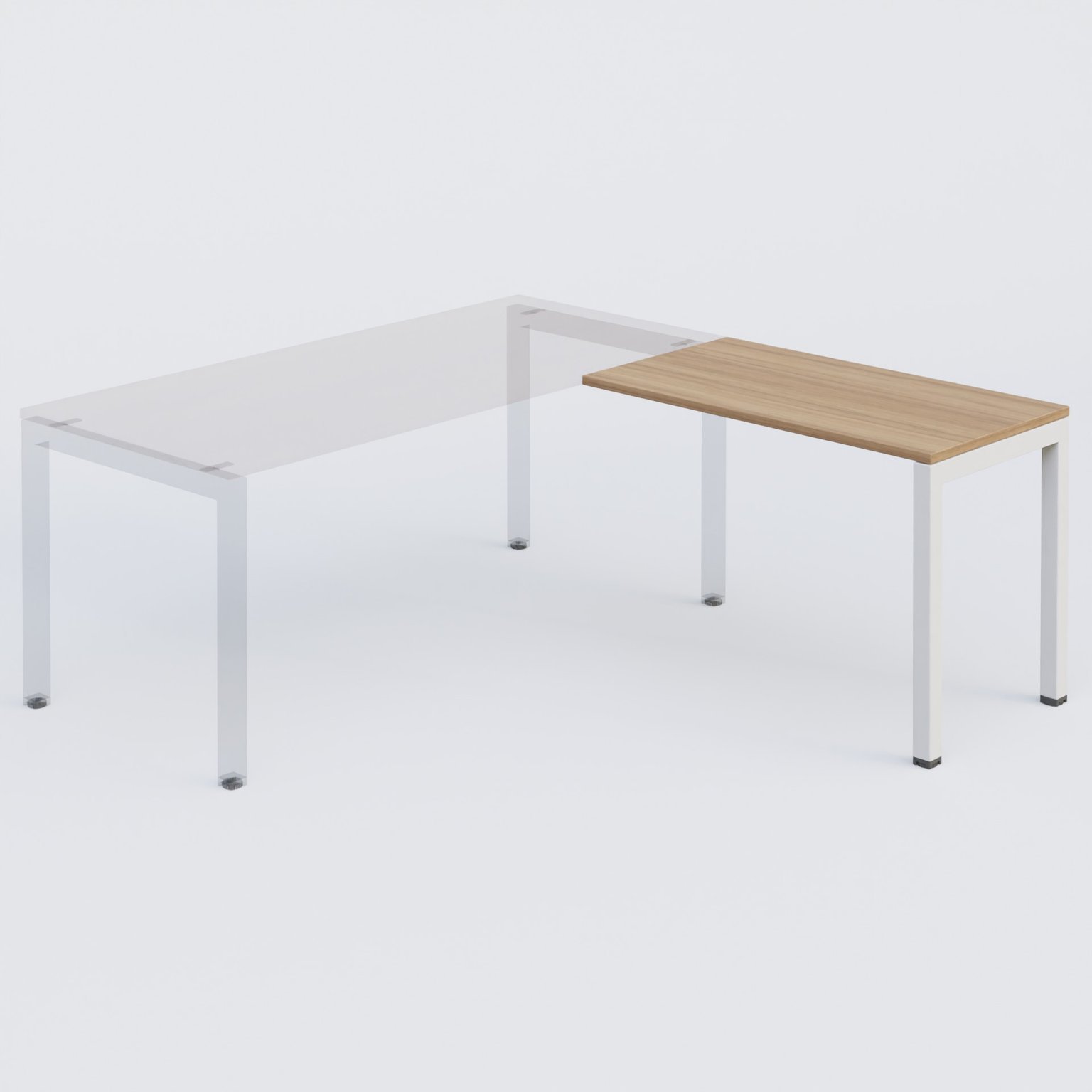K3 retour direct 120x60cm sur pieds P.60cm. Plateau Noyer et pietement Blanc