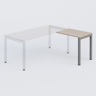 Gamme K3 - Extensions - Plans droits - Retour direct 80x60cm sur pied, plateau acacia, structure aluminium
