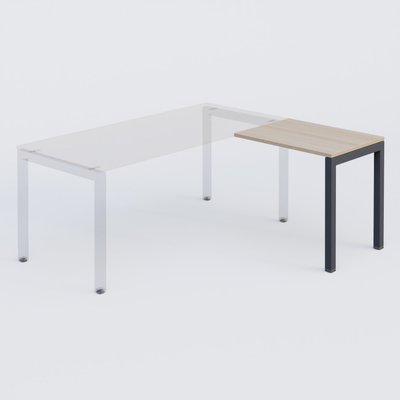 Gamme K3 - Extensions - Plans droits - Retour direct 80x60cm sur pied, plateau acacia, structure anthracite