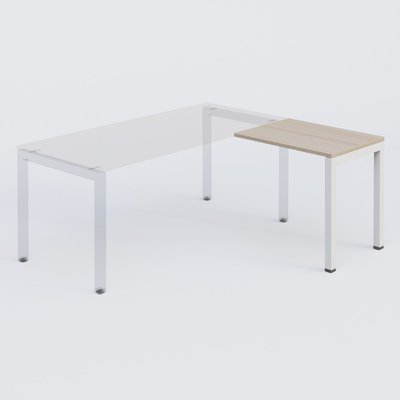 Gamme K3 - Extensions - Plans droits - Retour direct 80x60cm sur pied, plateau acacia, structure blanc