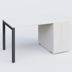[Pas de famille] - [Pas de sous famille] - K3 Plateau droit 140x80 avec tour de rangement sous le plateau à droite. Plateau Blanc et pietement Anthracite