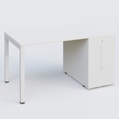 [Pas de famille] - [Pas de sous famille] - K3 Plateau droit 140x80 avec tour de rangement sous le plateau à droite. Plateau Blanc et pietement Blanc